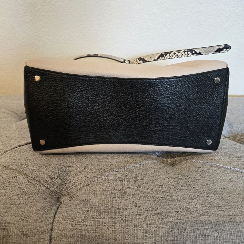 kate spade Pebbled Leather Satchel in Cream with Snake-Print Trim